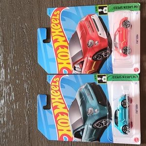 HW Green Speed Hot Wheel set Fiat 500e Turquoise and Red car set